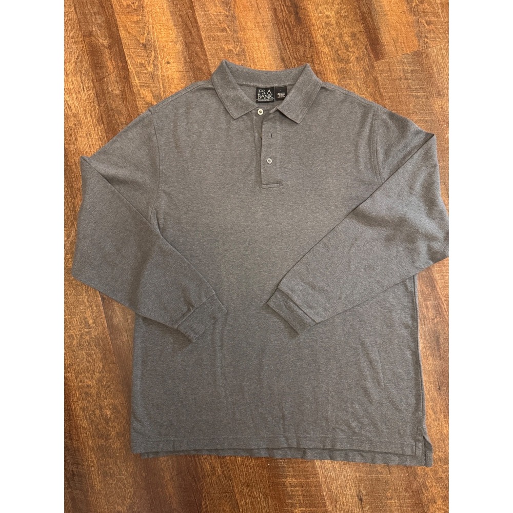 Jos A Bank Traveler's Collection Men's Large Gray Long Sleeve Polo 100% Cotton
